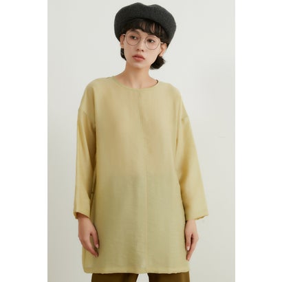 オンワンズオン On One's Own 透け感リネン混長袖チュニック・裾スリットシアー2WAY ブラウス (YELLOW)