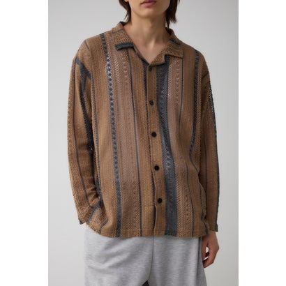 メッシュ開襟長袖シャツ 柄BEG5