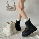 シューズインクローゼット Shoes in Closet -シュークロ- 厚底 プラットフォーム 素材MIX スニーカーライク サイドゴア ブーツ 2444 (ブラック)(4)