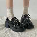 シューズインクローゼット Shoes in Closet -シュークロ- 軽量厚底 チャンキーヒール レースアップ デザインローファー 2483 (ブラック/エ...