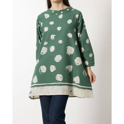 カンカン KANKAN 雨降りドットプリントチュニック (グリーン)