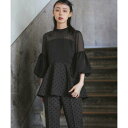 ルイルエブティック RUIRUE BOUTIQUE ボリュームスリーブペプラムトップス&テーパードパンツセットアップ (ブラック×ドット)(4)