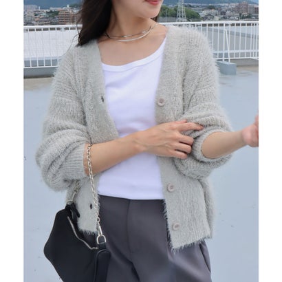 リベル モア libelle more ラメシャギーニットVネックカーディガン （グレイッシュベージュ）