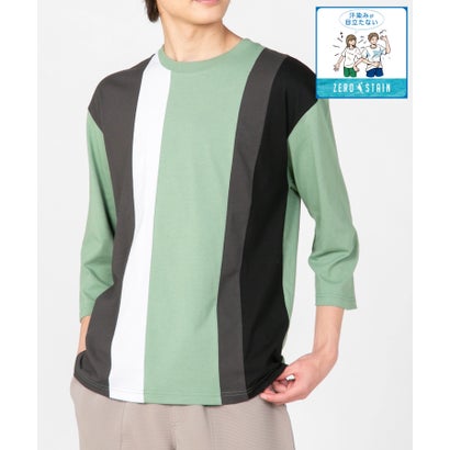 ジーンズメイト JEANS MATE 【ZEROSTAIN】切り替え BIG 7分袖Tシャツ （ミントグリーン）