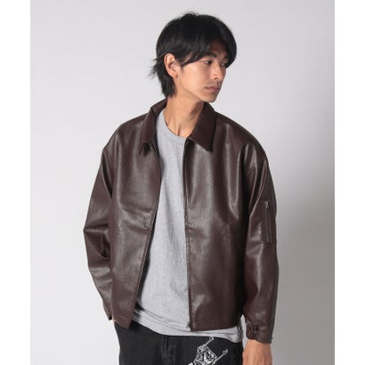 ジーンズメイト JEANS MATE 【UNIIT】エコレザー ビッグシルエット ブルゾン フェイクレザー サスティナブル サステナブル (ブラウン)
