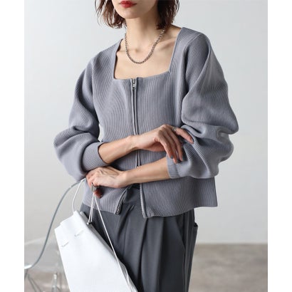 ボンジュールサガン BONJOUR SAGAN スクエアネックダブルジップカーディガン （LIGHT-GRAY）