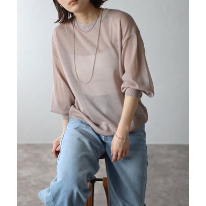 ボンジュールサガン BONJOUR SAGAN ボリュームスリーブシアーニット (PINK-BEIGE)