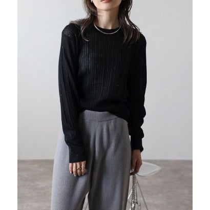 ボンジュールサガン BONJOUR SAGAN ランダムリブクルーネックニットプルオーバー （BLACK）