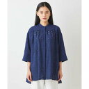 ヒロコ ビス HIROKO BIS アイレット刺繍デザインチュニックシャツ /洗える (ネイビー)