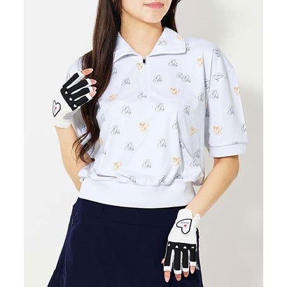 トップイズム TopIsm ゴルフウェア レディース gs GOLF ハーフジップ リブトップス ポロシャツ 半袖 ショート丈 柄 無地 おしゃれ かわいい 韓国系 春夏 （1-ロゴショート丈）