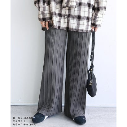 レカ reca 無地/アニマル柄ランダムプリーツパンツ(y2696/y2760) (チャコール)