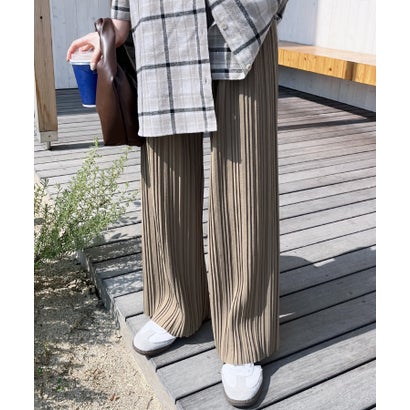 レカ reca 無地/アニマル柄ランダムプリーツパンツ(y2696/y2760) (グレージュ)