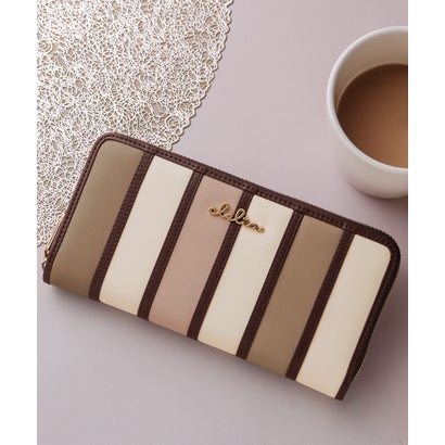 クレリア Clelia 財布 長財布 レディース 大容量 ラウンドファスナー カード入れ 大人可愛い ストライプ 合皮 サイフ Clelia クレリア ベレッサ clー11177 （チャイ）