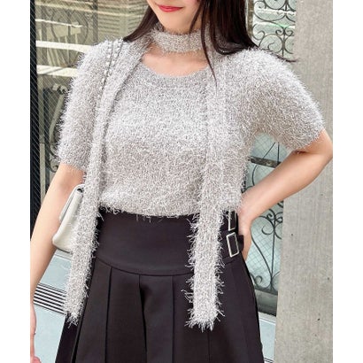 イング INGNI チョーカー付ラメフェザー半袖ニット （グレー）のサムネイル