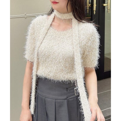 イング INGNI チョーカー付ラメフェザー半袖ニット （アイボリー）のサムネイル