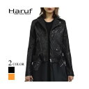 ハルフ Haruf レザージャケット ダブルライダースジャケット 革ジャン レディース 本革 シンプル おしゃれ ライダース ダブル レディースアウター 春 秋冬 03K1 (ブラック)