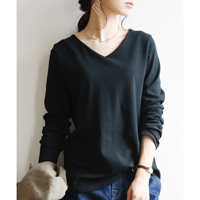 アンドイット and it_ 【and it_】BeコルテVネックデイリーロングカットソー(長袖)【M】【L】【LL】日本製 トップス ロンT カットソー オフ 杢グレー 綿100% （51ブラック）