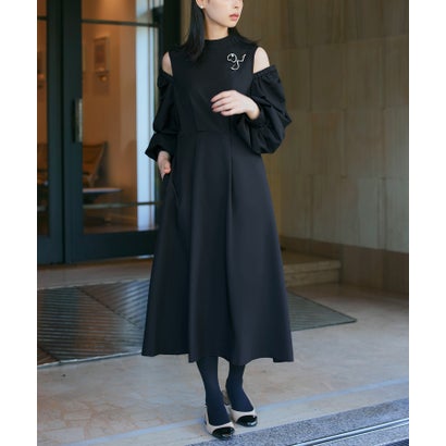 ルイルエブティック RUIRUE BOUTIQUE 2way袖配色オープンショルダーフレアワンピース （ブラック）