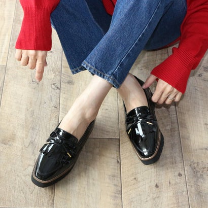 フィン Fin 厚底リボンキルトローファー【低反発スポンジ入り】 (ブラックエナメル)