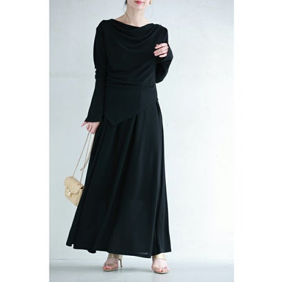 カワイイ CAWAII 美ドレープカットソーと涼やかロングスカート2点セット (ブラック)