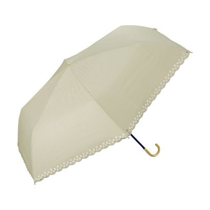 【Wpc.公式】日傘 遮光フラワーカットストライプ ミニ 55cm 完全遮光 UVカット100% 遮熱 晴雨兼用 大きめ レディース 折り畳み傘 (ベージュ)