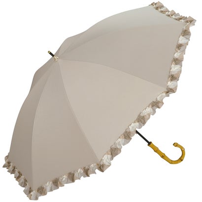 【Wpc. 公式】日傘 遮光バイアスチェックフリル 50cm 完全遮光 UVカット100% 遮熱 晴雨兼用 レディース 長傘 (ベージュ)
