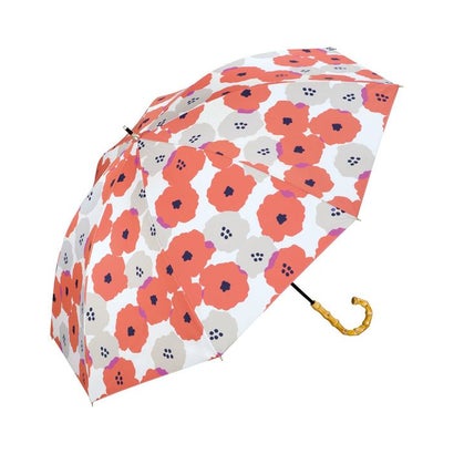 【Wpc.公式】日傘 遮光パターンズプリント 55cm 完全遮光 UVカット100% 遮熱 晴雨兼用 大きめ 晴雨兼用日傘 長傘 バンブー (ピオニレッド)