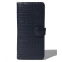 ジーノマリーナリュクス gino marina luxe クロコダイル本革カード収納付きスマホケース (ネイビー)