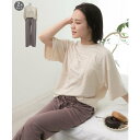 アドティエ ad thie カリグラフィ ロゴ プリント Tシャツ & リボン付き ワイドパンツ 2枚 セット ルームウエア 半袖 長ズボン 春 夏 (アイボリ...