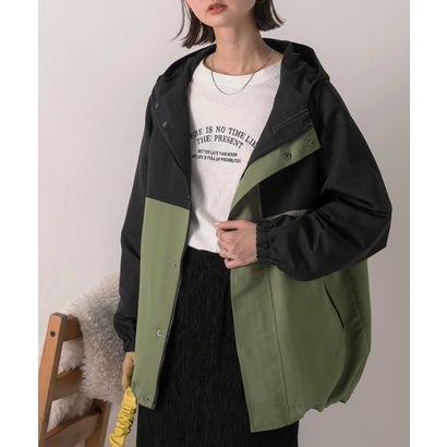 アドティエ ad thie マウンテンパーカー ラグラン ドローコード モンスター フード 冬 春 （ブラック×カーキ）