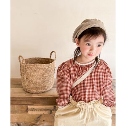 アイモハ aimoha aimohaーKIDSー ギンガムチェックガーリーブラウス （ブラウン）