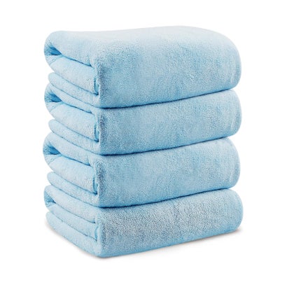 リバランス REBALANCE Mofuwa マイクロファイバー バスタオル 4枚セット タオルセット 110 x 50 ギフト まとめ買い (アクアブルー)