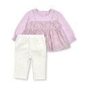 ベベ BeBe ローン花柄レイヤードデザイン長袖Tシャツ+パンツセット(80~90cm) (ピンク系)