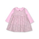 ベベ BeBe ローン花柄ジャンパースカート+襟付き長袖Tシャツセット(80~90cm) (ピンク系)