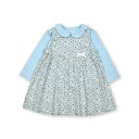 ベベ BeBe ローン花柄ジャンパースカート+襟付き長袖Tシャツセット(80~90cm) (ブルー系)
