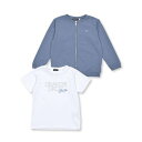 ベベ BeBe ジップカーディガン+半袖ロゴTシャツボーイズSET(90~150cm) (ブルー)