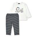 ベベ BeBe 線路はつづくよロゴ長袖Tシャツ+ボーダーパンツセット(80~90cm) (オフホワイト)