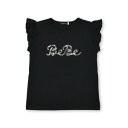 ベベ BeBe シルバースパンコールロゴフリル袖Tシャツ(100~160cm) (ブラック)