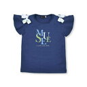 ベベ BeBe 【お揃い】チェック肩リボンフレア袖Tシャツ(90~150cm) (ネイビー)
