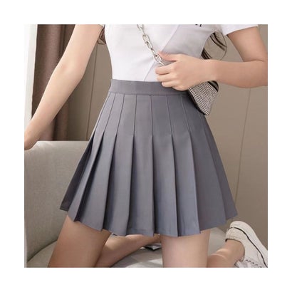 ベストストア Beststore レディースファッション通販プリーツミニスカートパンツ付き女子 高校生 定番ショット丈フレアスカート 体型カバー Aライン チェック柄 ダンス 春夏秋冬 (グレー)