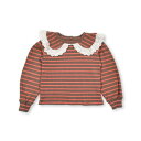 ノイユ エーム ベベ Noeil aime BeBe フラットカラーボーダーブラウスTシャツ(80~130cm) (ブラウン系)