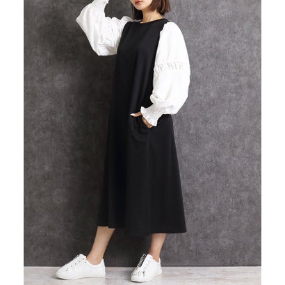 マーサ MARTHA 異素材袖ワンピース (ブラックxホワイト)