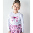 ベベ BeBe 【お揃い】リボンパッチワーク長袖Tシャツ(90~150cm) (ホワイト)
