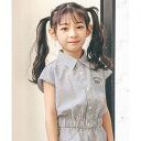 ベベ BeBe 【お揃い】ストライプクロップドギャザーシャツ(100~160cm) (ブラック系)