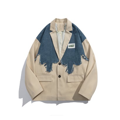 フック HOOK 【HOOK】個性派 デニム異素材切り替えデザインテーラードジャケット （ベージュ）のサムネイル