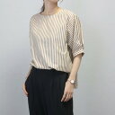 アレッタ ヴィータ Aletta vita T/Cストライプボートネック5分袖ブラウス (キャメル)