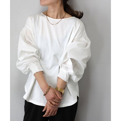 アレッタ ヴィータ Aletta vita シルケットスムース布帛袖切替ブラウスカットソー （オフホワイト）