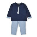 ベベ BeBe ネクタイプリントTシャツ+ボーダーパンツセット(80~90cm) (ブルー系)