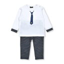 ベベ BeBe ネクタイプリントTシャツ+ボーダーパンツセット(80~90cm) (ネイビー系)