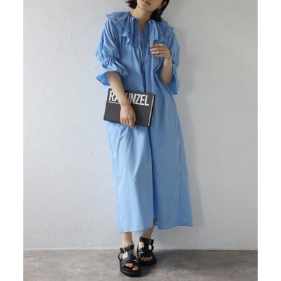 ボンジュールサガン BONJOUR SAGAN ラッフルカラーシャツワンピース (LIGHT-BLUE) ボンジュールサガン BONJOUR SAGAN ラッフルカラーシャツワンピース (LIGHT-BLUE)